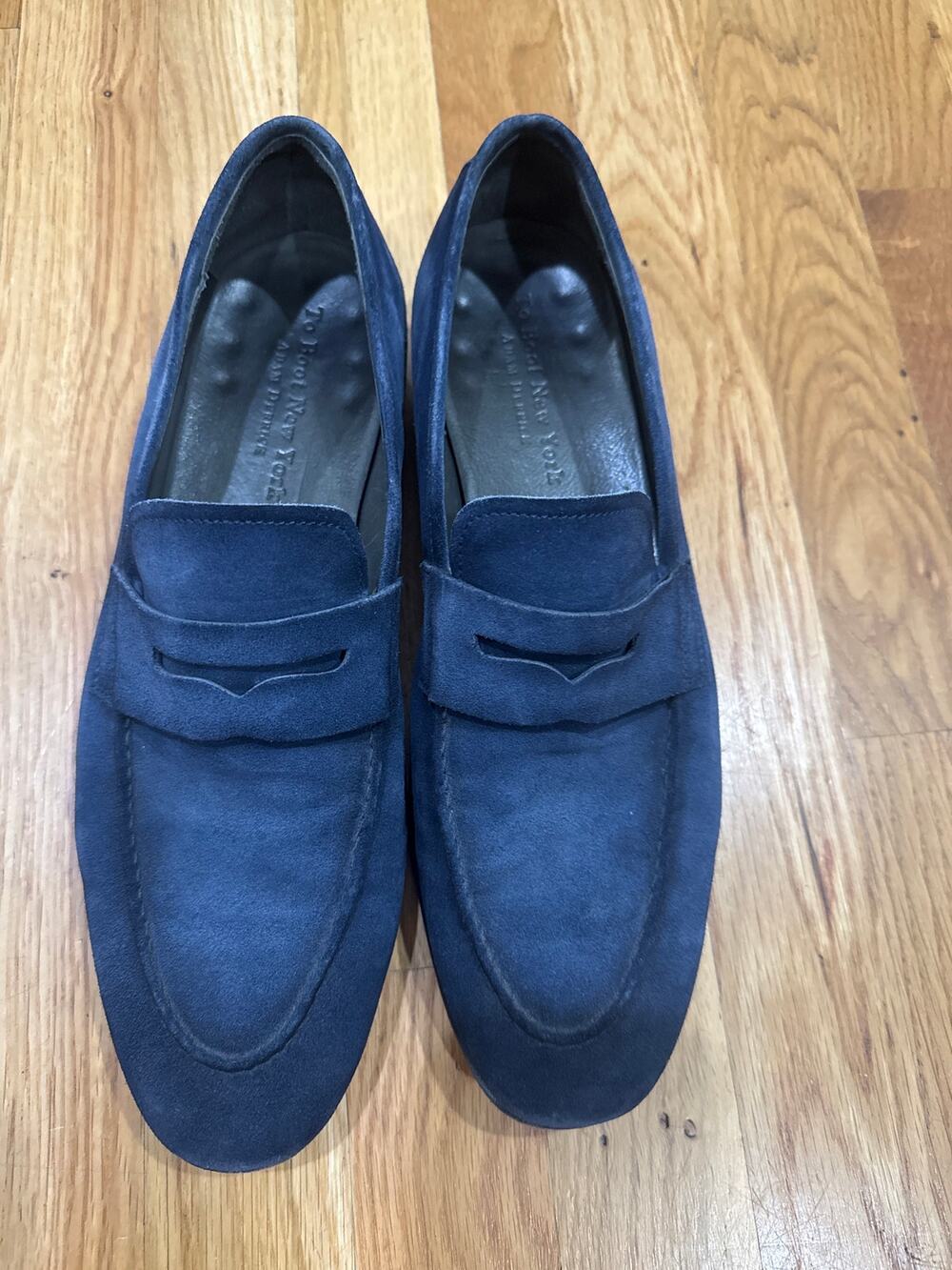 To Boot New York Adam Derrick Men 9.5 Navy Blue Suede Penny Loafers Italy